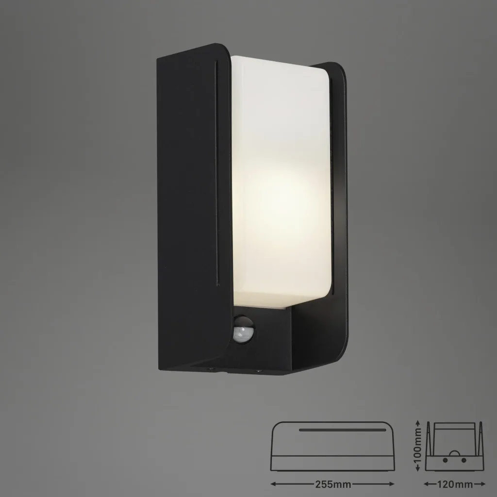 BOKS outdoor light with motion detector, black, IP44, E27 socket