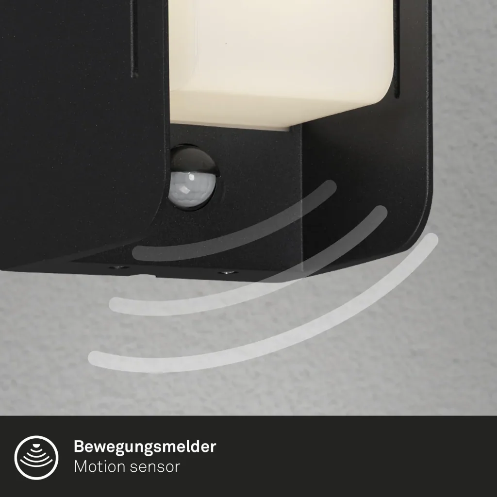 BOKS outdoor light with motion detector, black, IP44, E27 socket