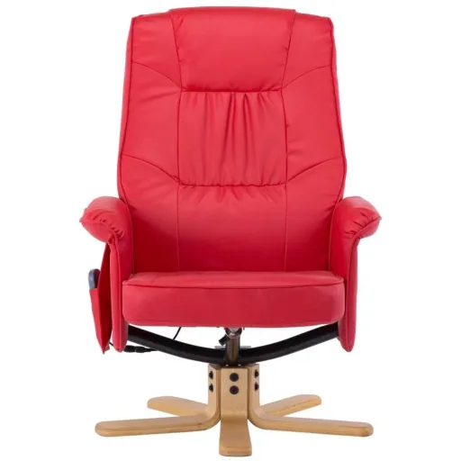 Massage table adjustable with footstool artificial leather red