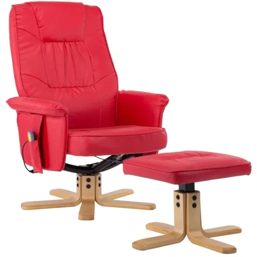Massage table adjustable with footstool artificial leather red