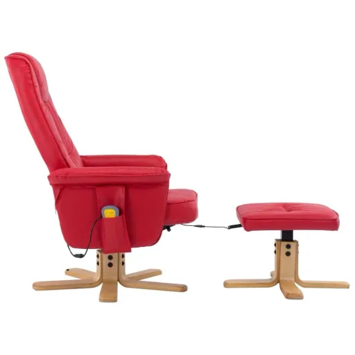Massage table adjustable with footstool artificial leather red