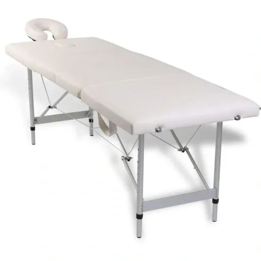 Foldable massage table with aluminum frame (four sections / cream white)