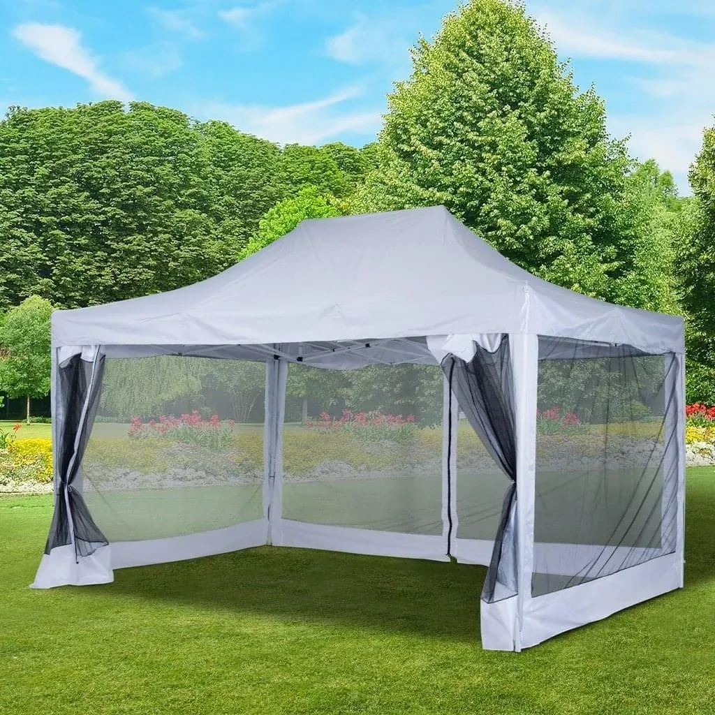 Folding gazebo with side walls 4.5x3m steel white