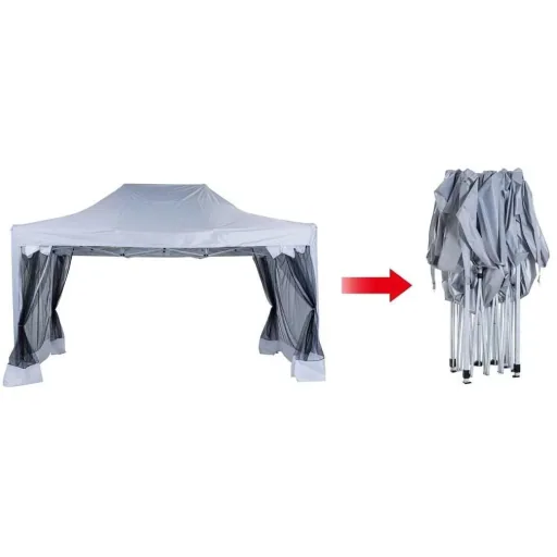 Folding gazebo with side walls 4.5x3m steel white