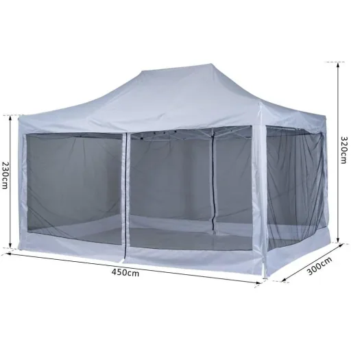 Folding gazebo with side walls 4.5x3m steel white