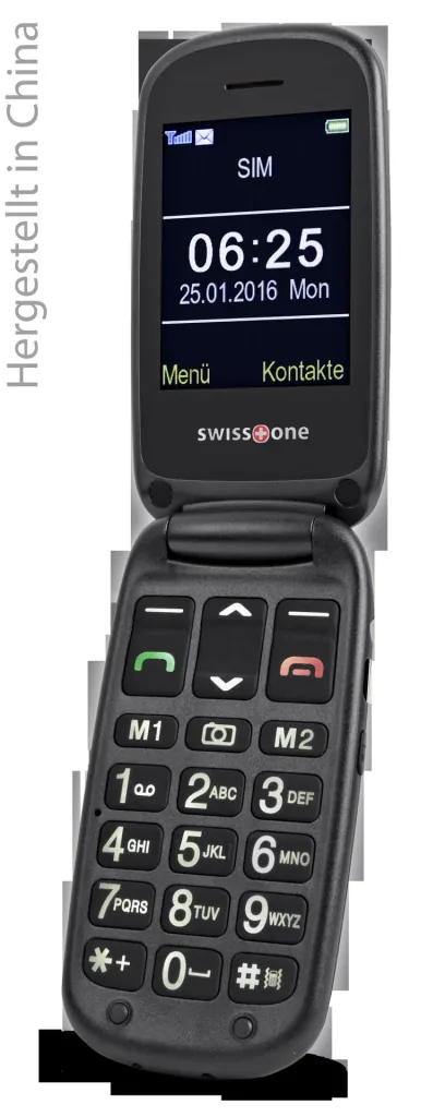 Senior flip phone BBM 625 silver-black, large 2.4" color display, additional 1.4" external display, emergency call button