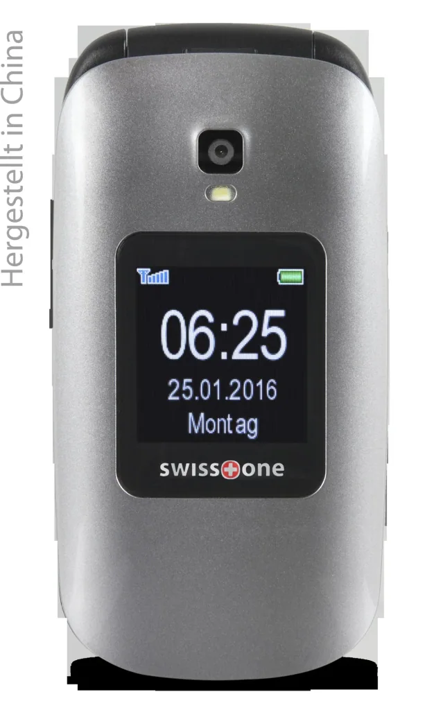 Senior flip phone BBM 625 silver-black, large 2.4" color display, additional 1.4" external display, emergency call button