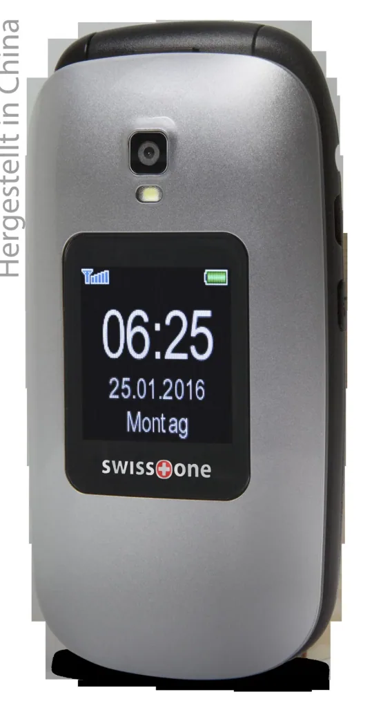 Senior flip phone BBM 625 silver-black, large 2.4" color display, additional 1.4" external display, emergency call button