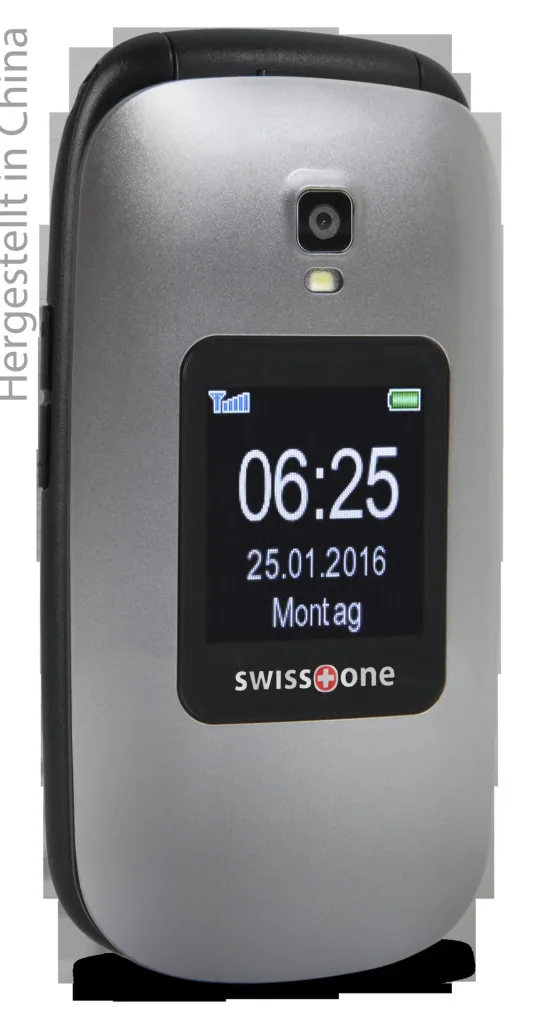 Senior flip phone BBM 625 silver-black, large 2.4" color display, additional 1.4" external display, emergency call button