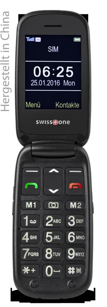 Senior flip phone BBM 625 silver-black, large 2.4" color display, additional 1.4" external display, emergency call button