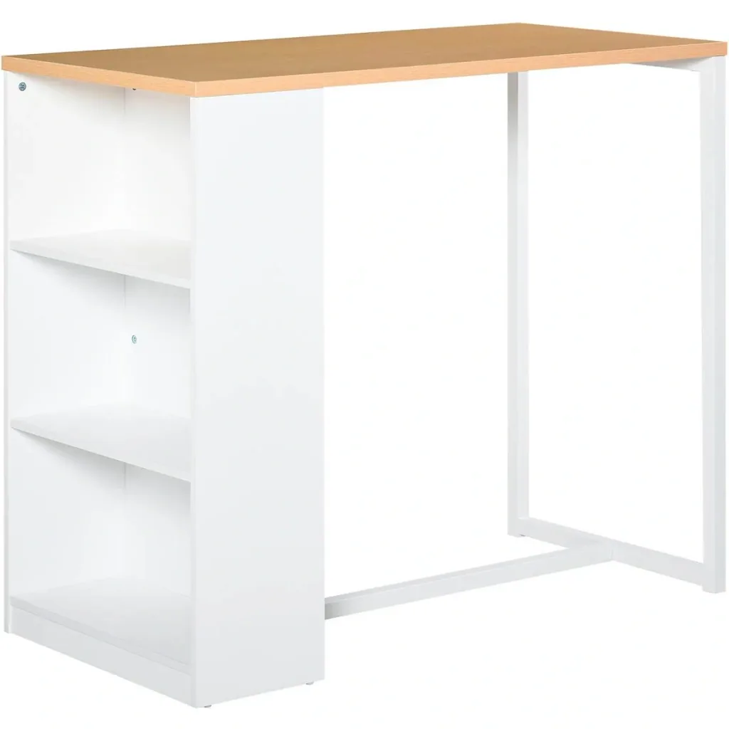 Bar table kitchen table with 3-tier storage shelf with metal frame and table top for restaurant, kitchen and living room,