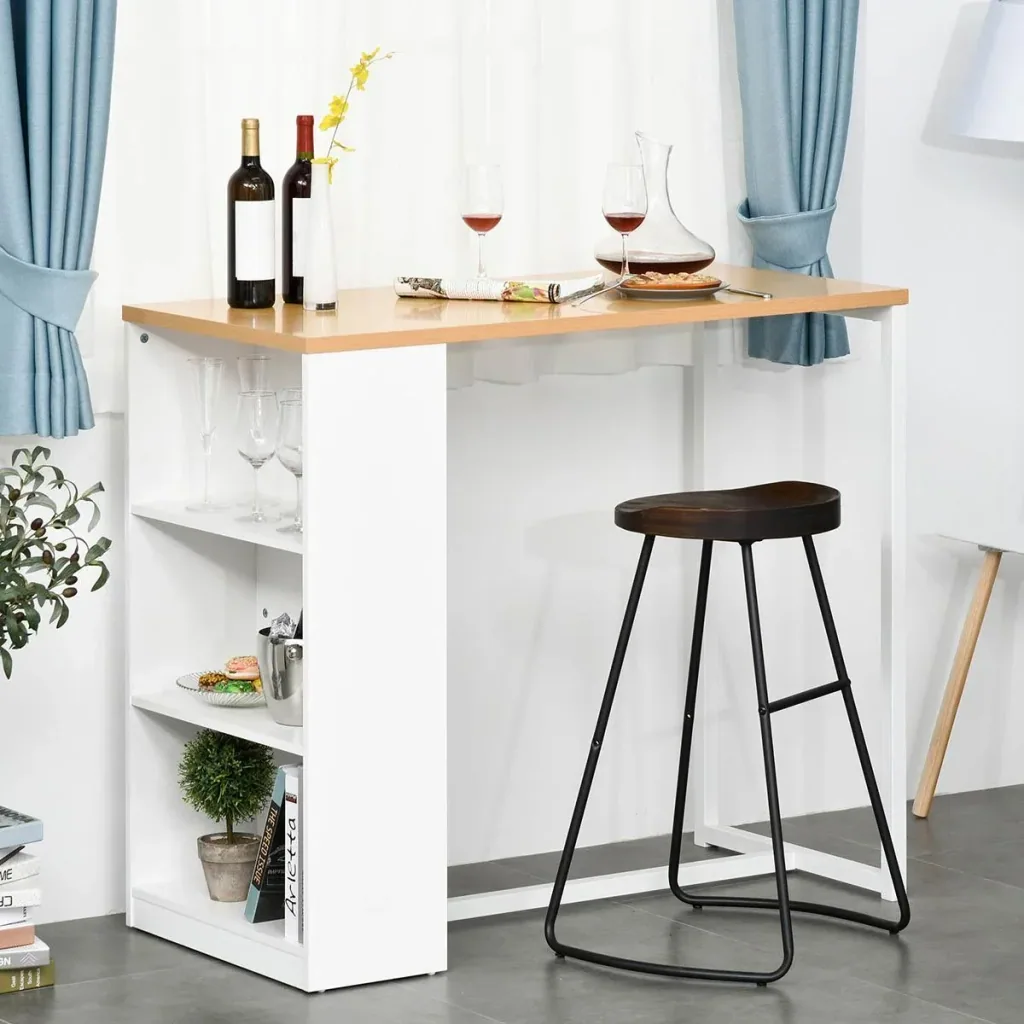 Bar table kitchen table with 3-tier storage shelf with metal frame and table top for restaurant, kitchen and living room,