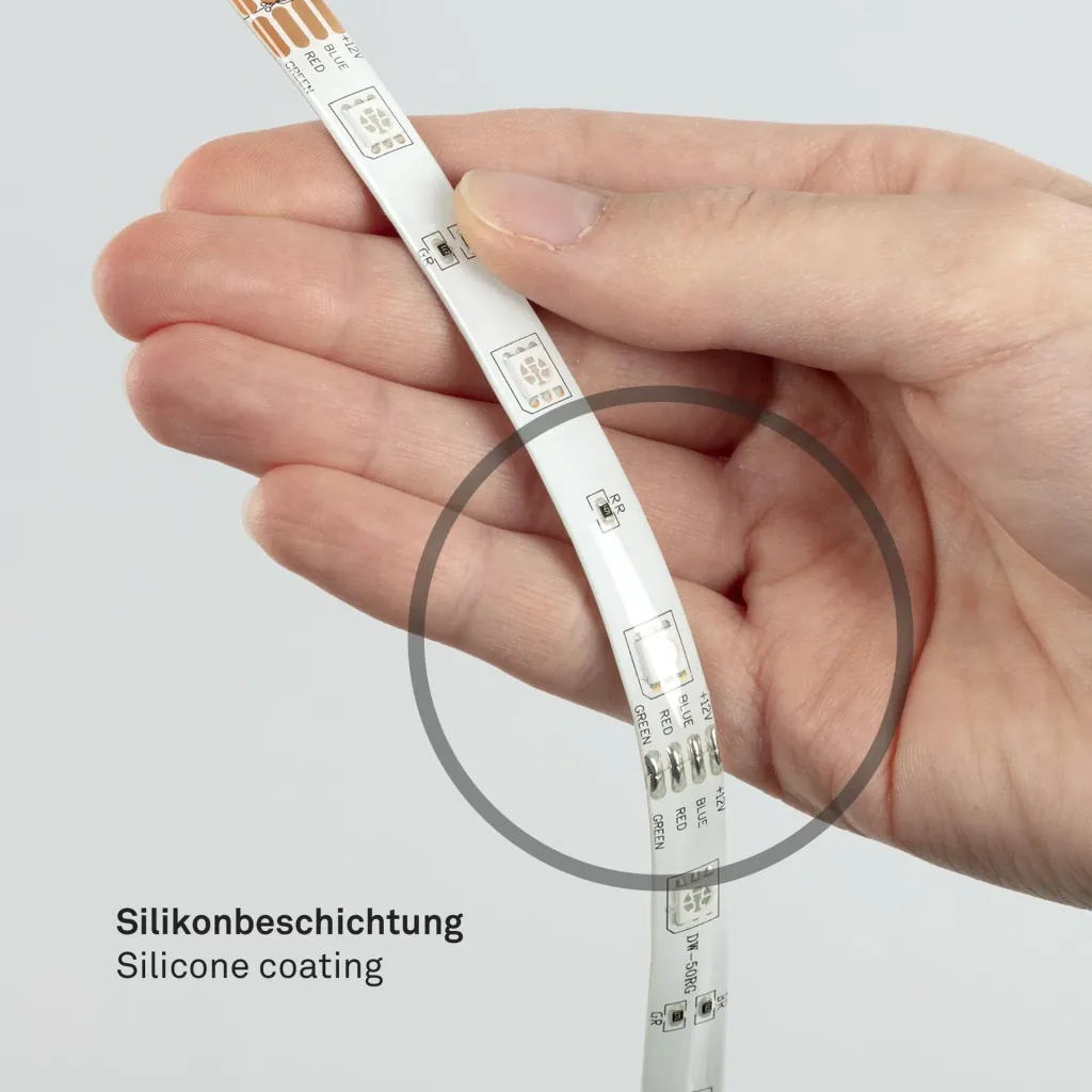 RGB LED strip, 3m, 90 RGB LEDs, 1A power supply, flexible, self-adhesive, universally shortenable