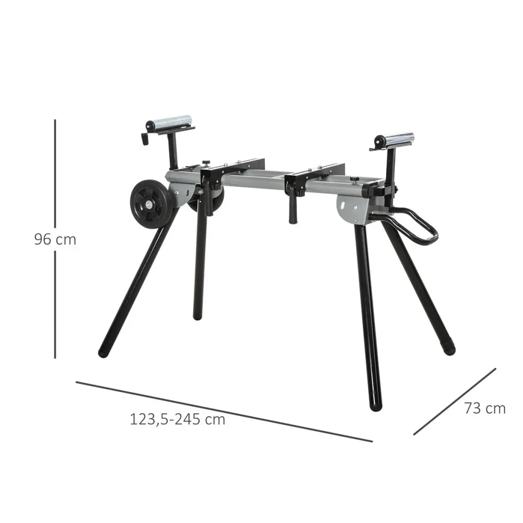 Base frame for miter saws Work table for miter and crosscut saws Saw frame miter saw steel black + silver side