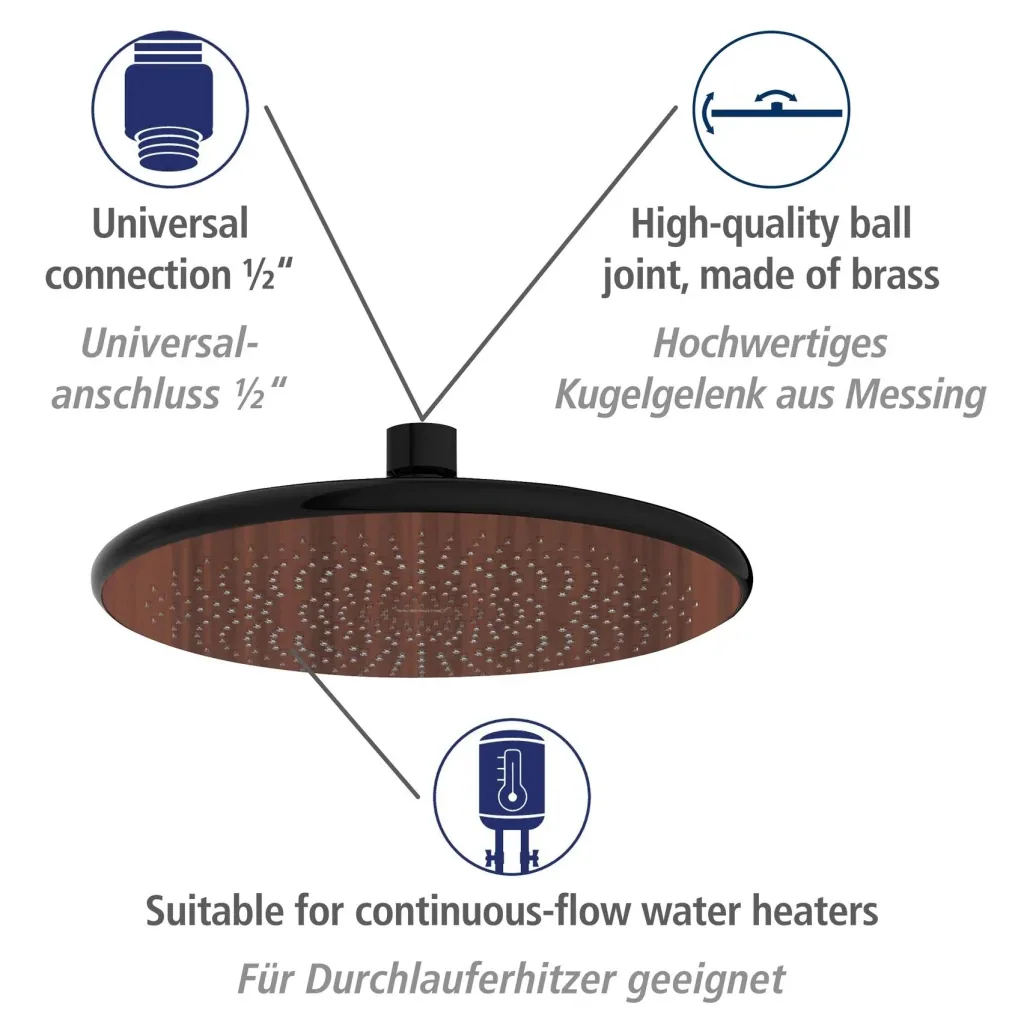 Watersaving rain shower head Watersaving Wood, Ø 22.5 cm