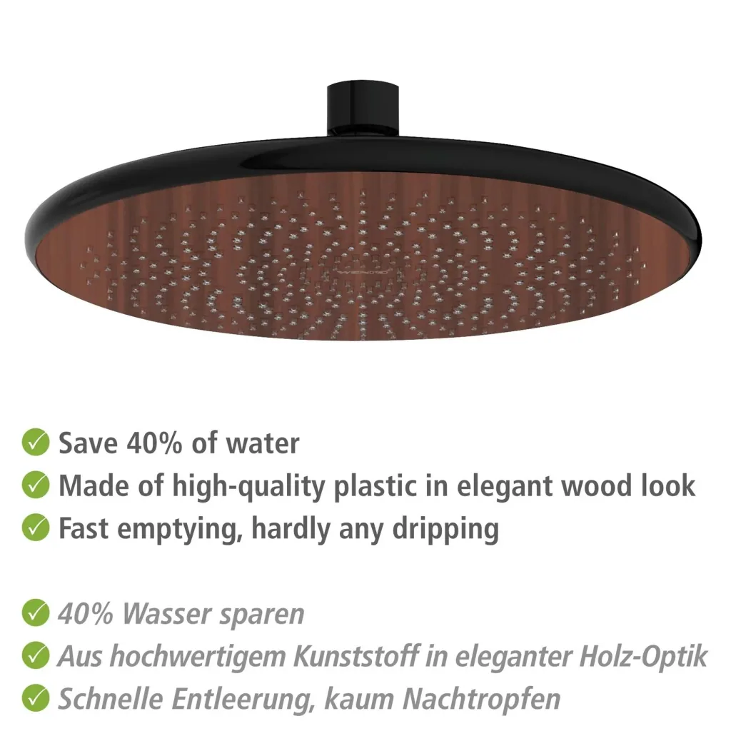 Watersaving rain shower head Watersaving Wood, Ø 22.5 cm