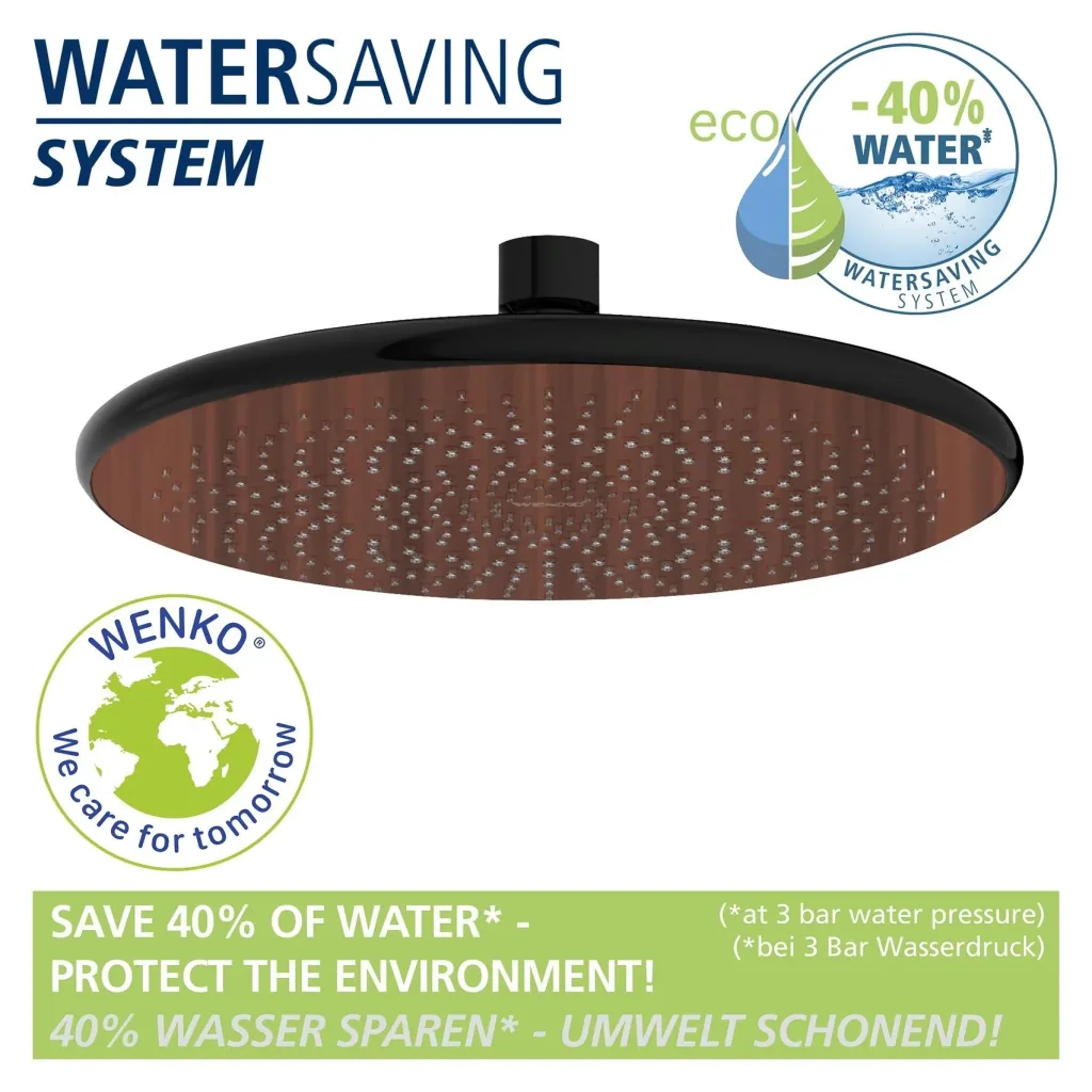 Watersaving rain shower head Watersaving Wood, Ø 22.5 cm