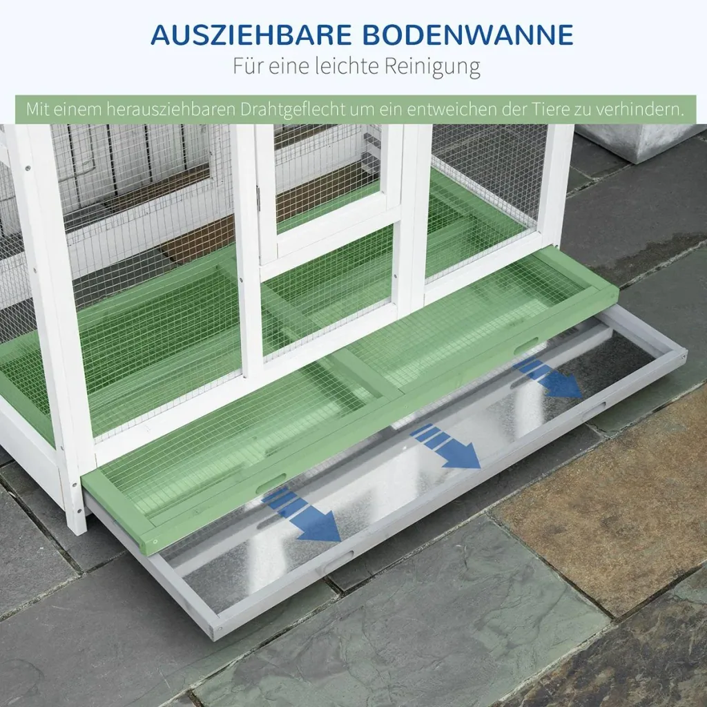 Wooden bird aviary, bird cage with perch, asphalt roof, for indoor and outdoor use, waterproof, 112 x 68 x 154 cm