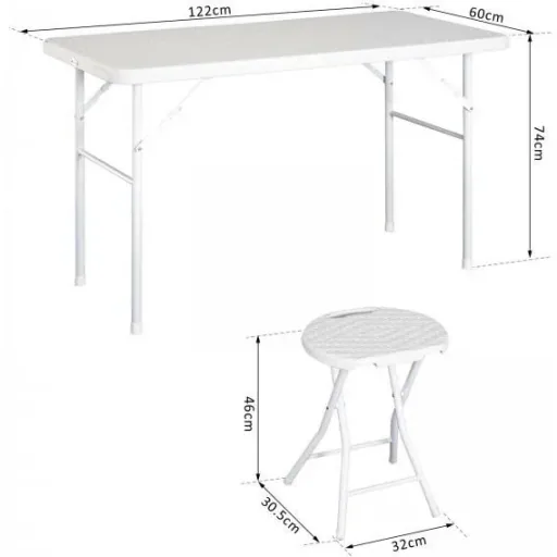 Camping table picnic table seating group 5 pcs. foldable white