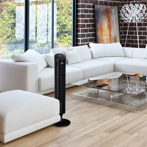 Tower fan with remote control, Turbofuncite & Aromabox black