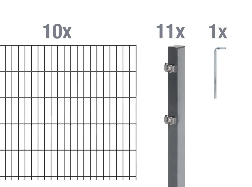 Double rod mesh fence complete set, anthracite, height 120 cm, length 20 m