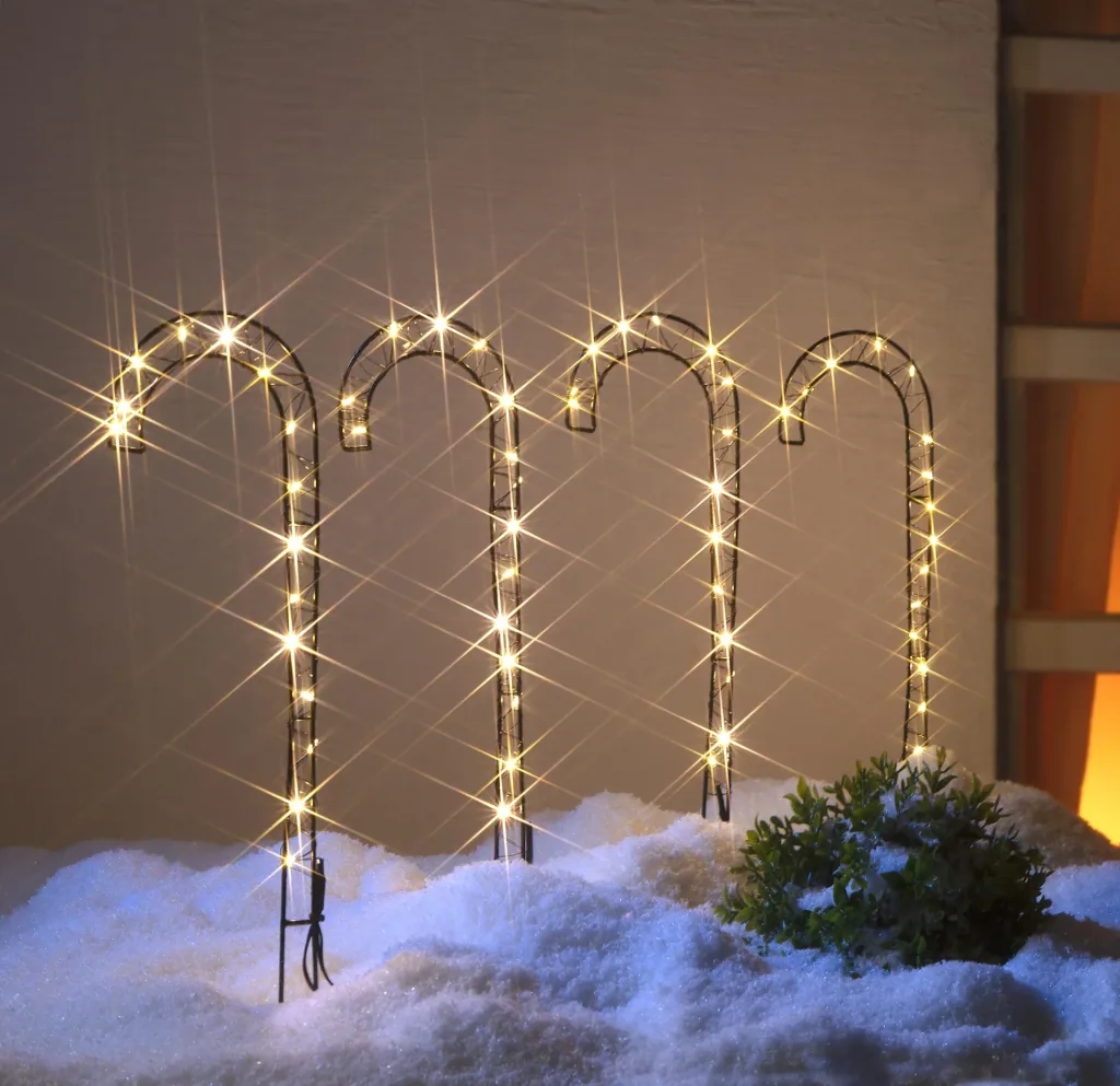 Garden stake candy canes with LED light wire, 4 pieces