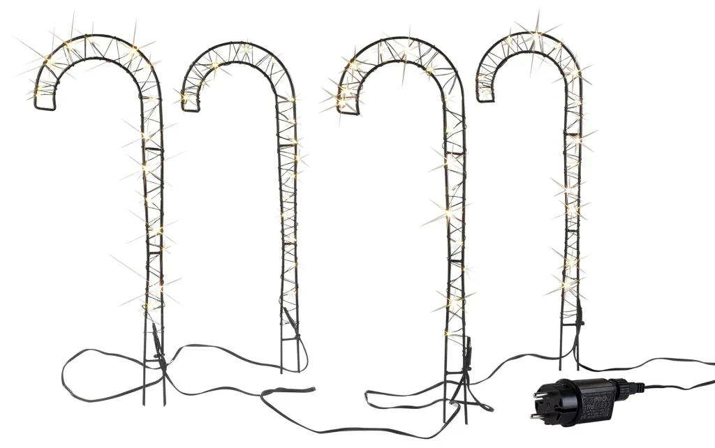 Garden stake candy canes with LED light wire, 4 pieces