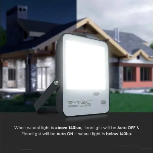 VT-57S LED floodlight with day/night sensor - 50 W - 5000 Lm - 3000K - black