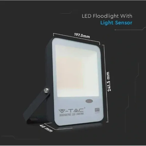 VT-57S LED floodlight with day/night sensor - 50 W - 5000 Lm - 3000K - black