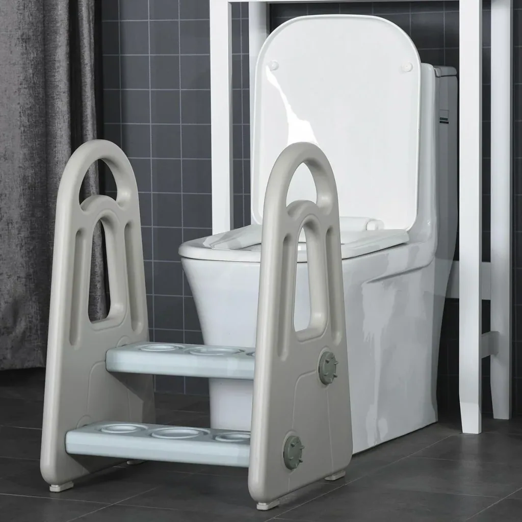Learning tower step stool stool standing with 2 steps pyramid structure safety bathroom bedroom kitchen blue+grey for 2