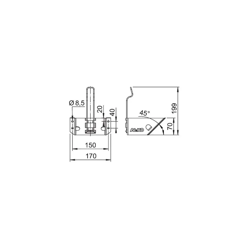 Bracket for wheel chock, load 1600 kg