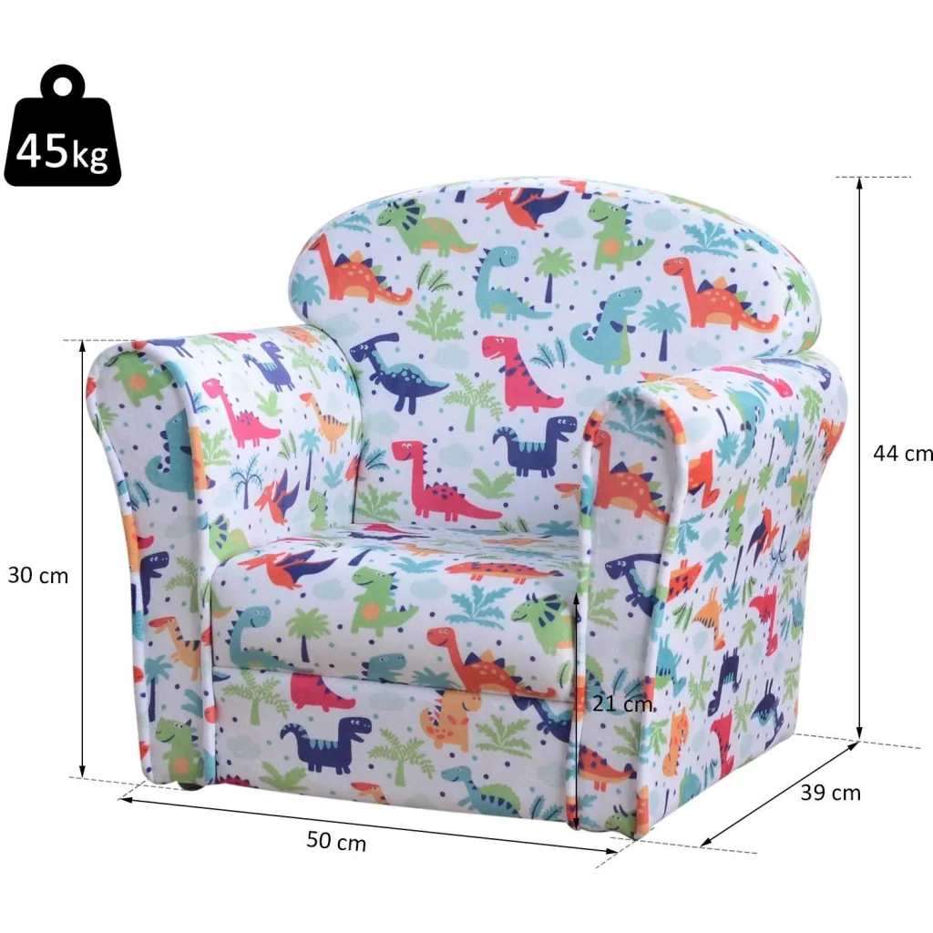 Children's armchair, mini armchair, children's sofa, fabric armchair, upholstered armchair for children, children's furniture, dinosaurs in the jungle, 3-9 years