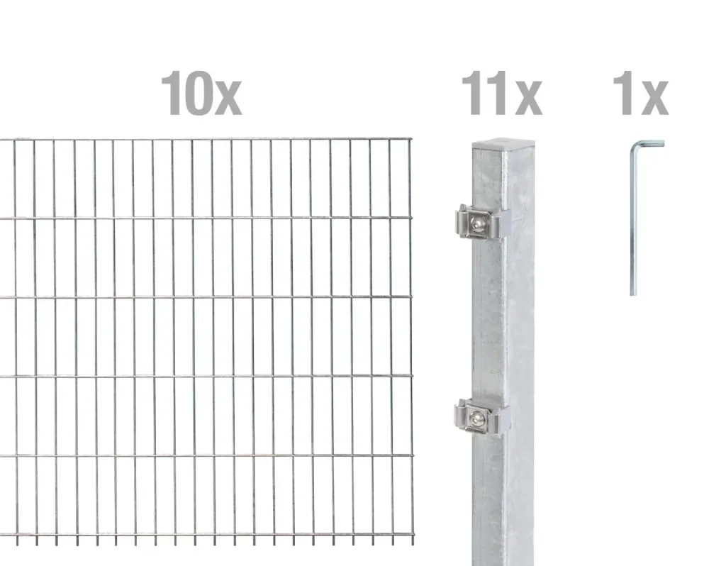 Double rod mesh fence complete set, hot-dip galvanized, height 140 cm, length 20 m