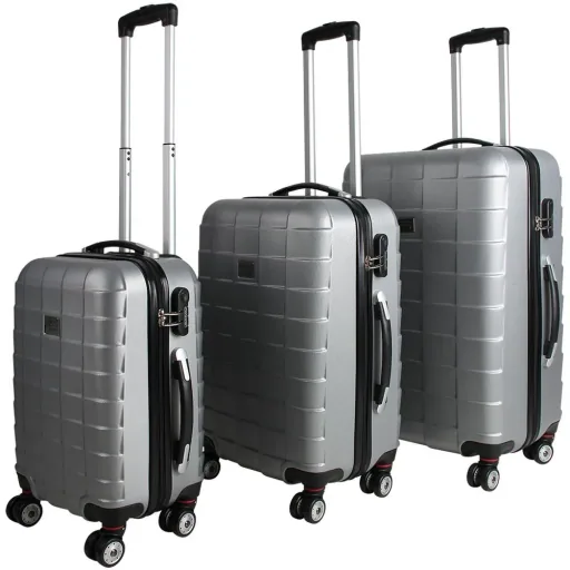 Hard-shell suitcase set 3 pieces silver M/L/XL