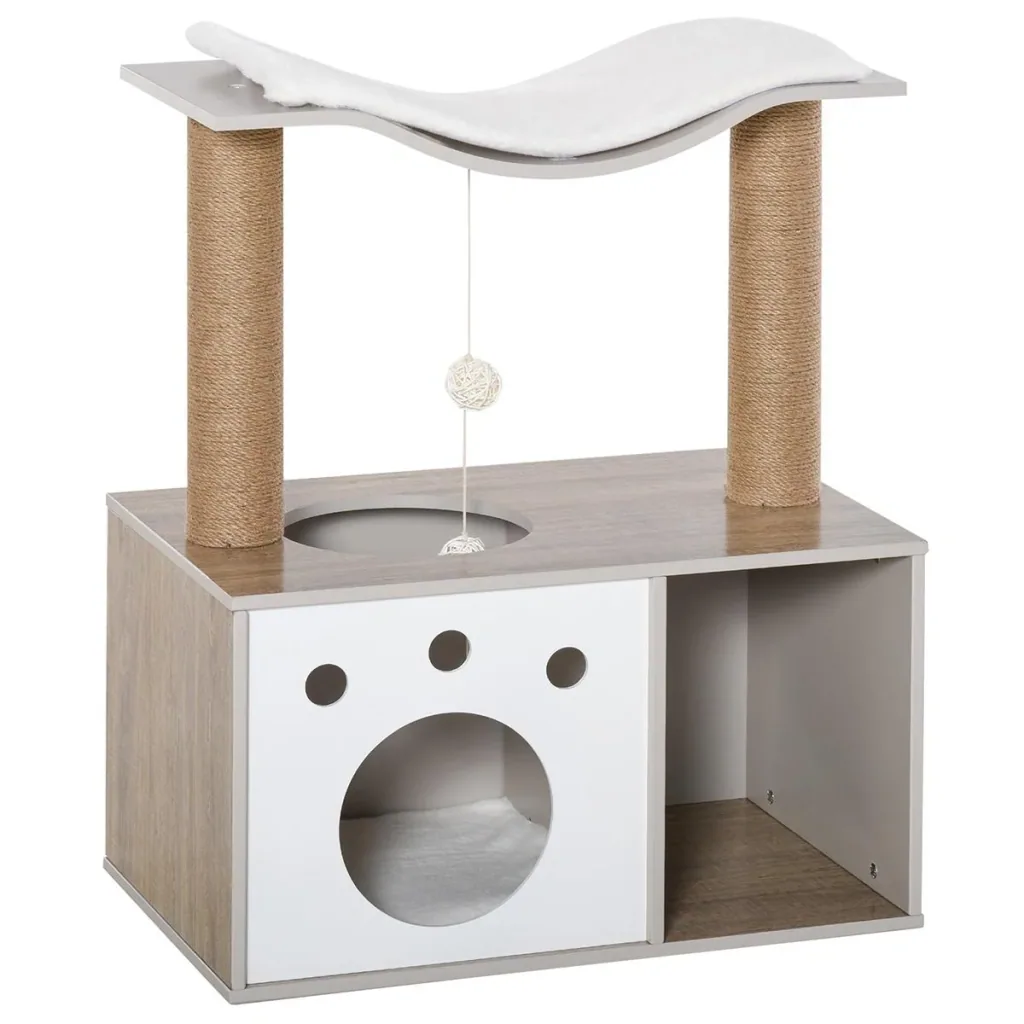 Cat tree scratching post climbing tree multifunctional with cat cave jute robust safe 60 x 37 x 74 cm