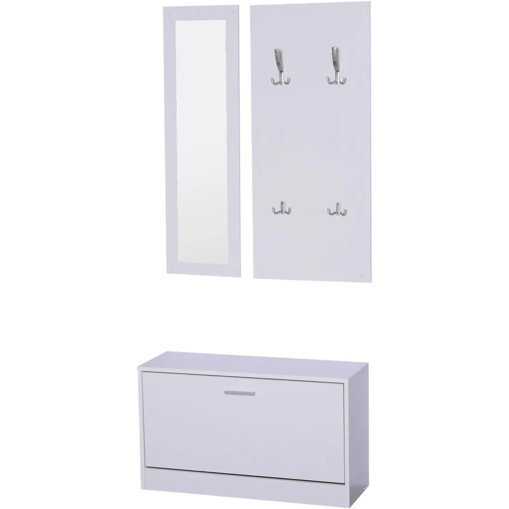 3-piece wardrobe set hallway wardrobe with shoe cabinet wardrobe wall mirror 4 hooks white 30 x 100 cm