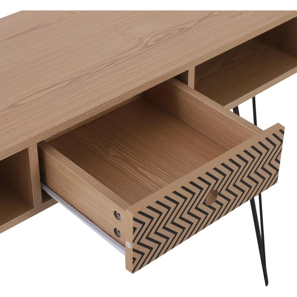 Desk PC table office table work table computer table with zigzag pattern natural 100 x 34.5 x 74.5 cm