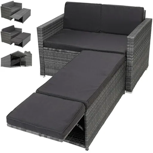 Two-seater sofa - polyrattan - grey