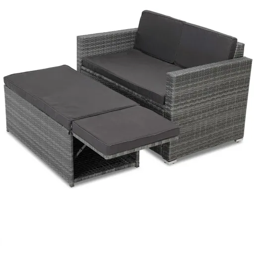 Two-seater sofa - polyrattan - grey