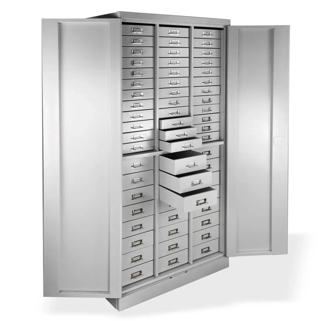 Drawer cabinet, tool material cabinet, 60 compartments