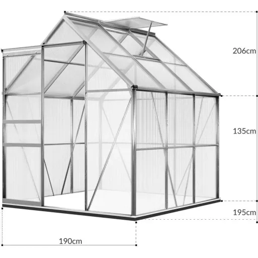 Aluminum greenhouse 5.85 m³ with skylight, gutter and foundation