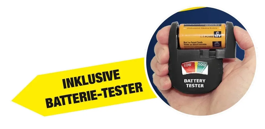 Battery storage case including tester