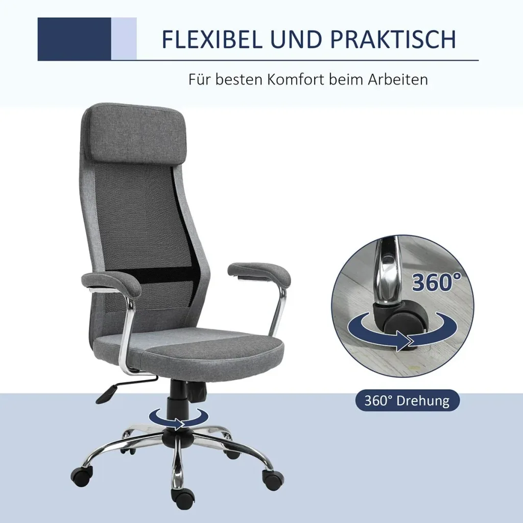 Ergon office chair with high backrest, light grey, black