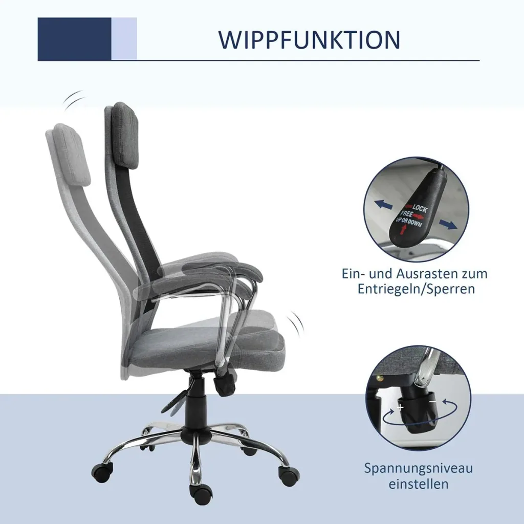 Ergon office chair with high backrest, light grey, black