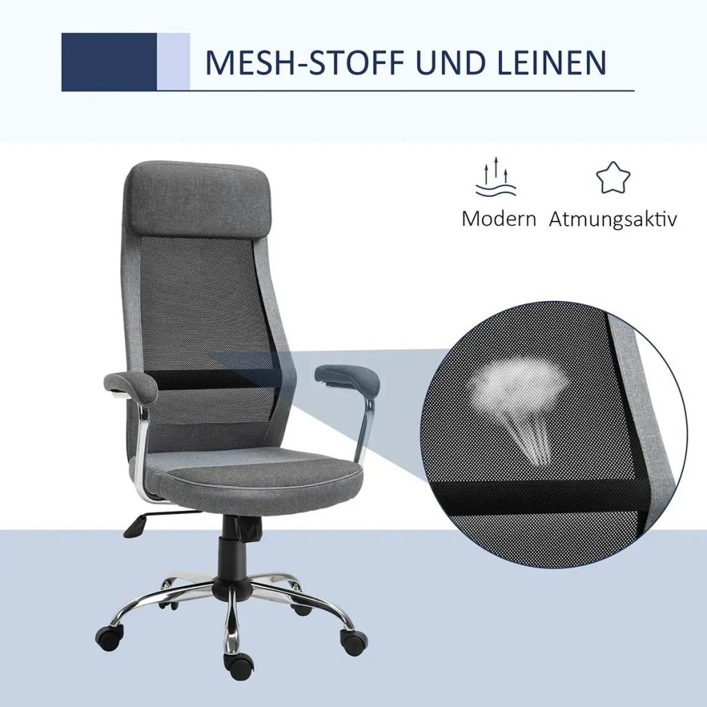 Ergon office chair with high backrest, light grey, black