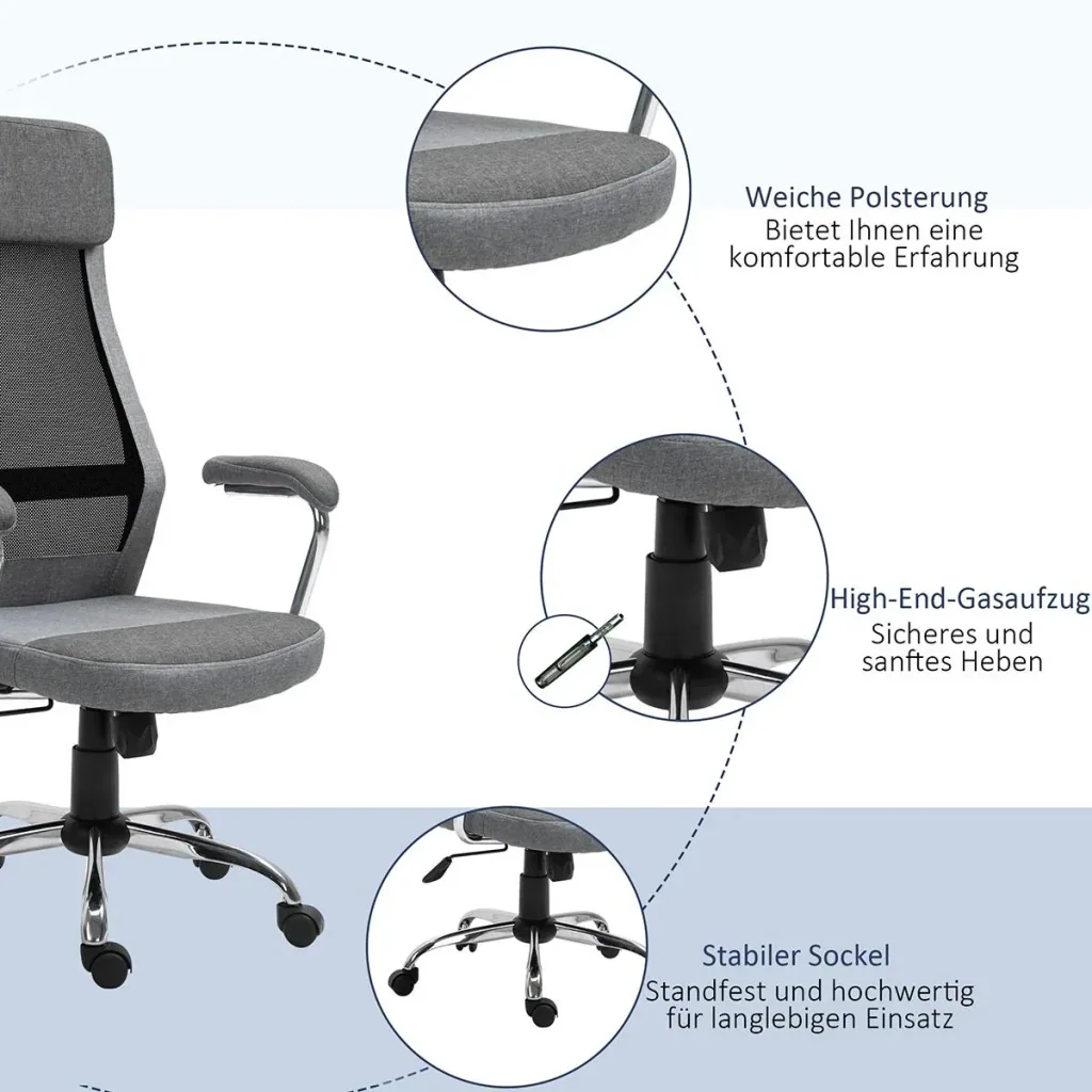 Ergon office chair with high backrest, light grey, black