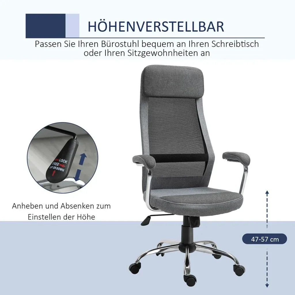 Ergon office chair with high backrest, light grey, black