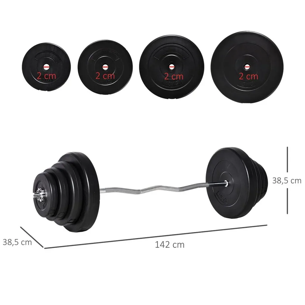 Barbell set dumbbell adjustable with W-shaped handles for strength training 70 kg metal black