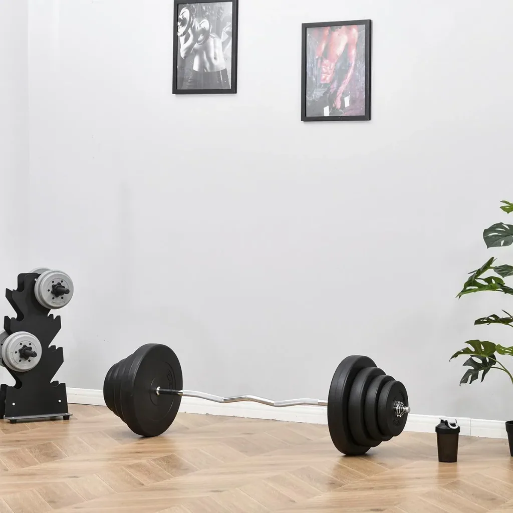 Barbell set dumbbell adjustable with W-shaped handles for strength training 70 kg metal black