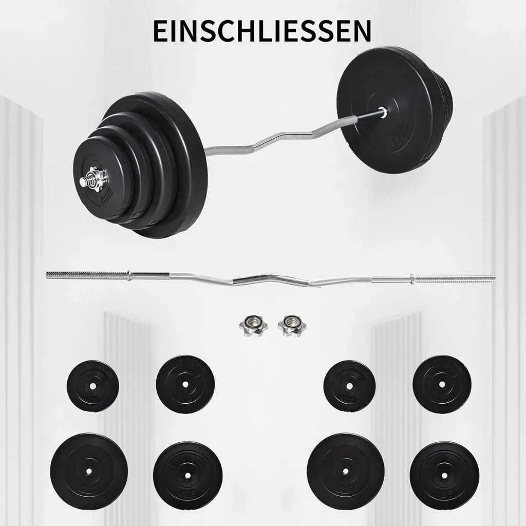 Barbell set dumbbell adjustable with W-shaped handles for strength training 70 kg metal black